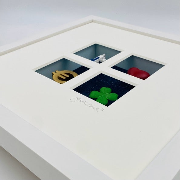 3D-Wandbild 'Gesundheit, Liebe, Wohlstand & Glück', Seitenansicht mit Tiefenwirkung