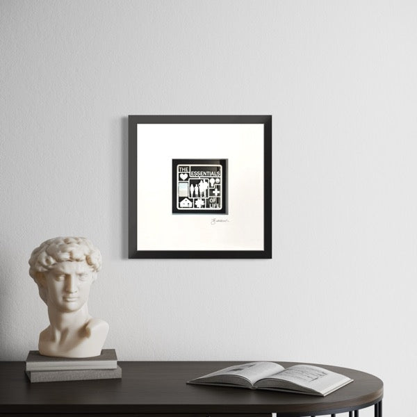 3D-Wandbild 'Essentials of Life' im Wohnraum, 35x35x7,5 cm
