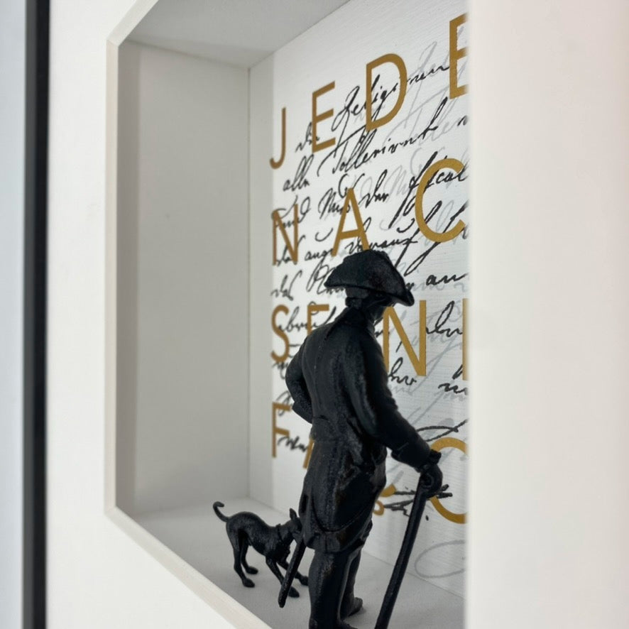 3D-Objektbild 'Jeder nach seiner Façon', Detailansicht Typografie