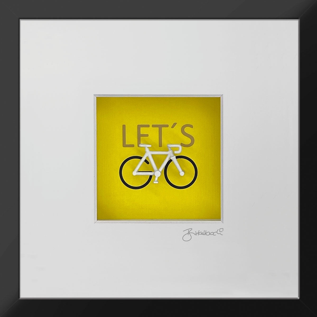 Geschenk 3D-Objektbild 'Let's Go Cycling' mit Fahrradrahmen in Racing-Gelb