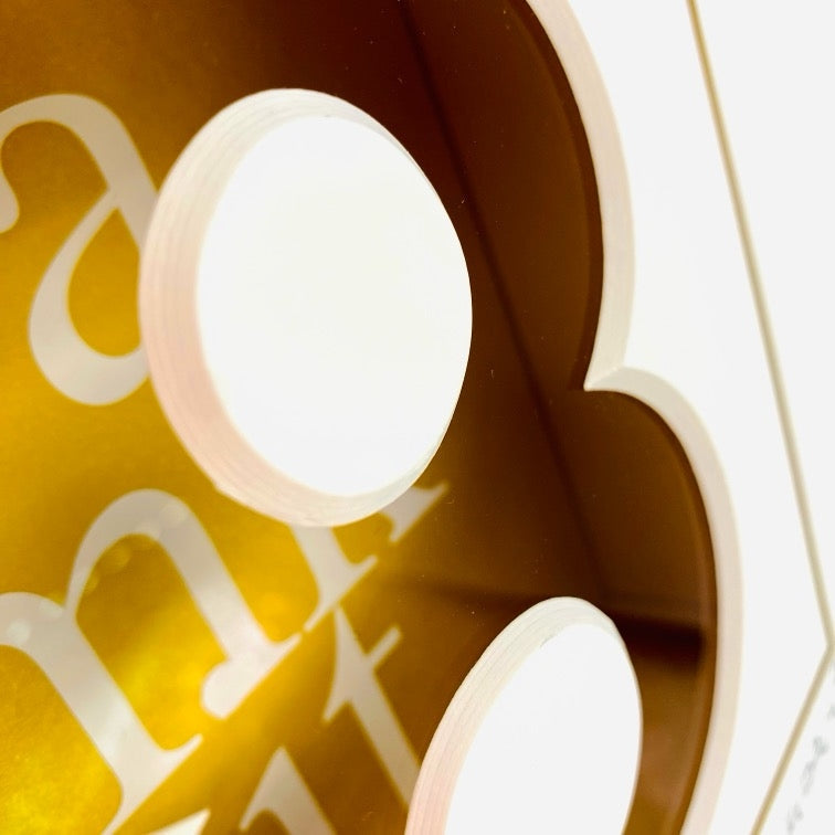 3D-Objektbild 'Achtsamkeit', Detailansicht Typografie