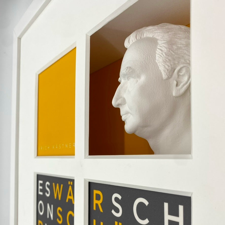3D-Objektbild 'Erich Kästner', Detailansicht Gipsbüste