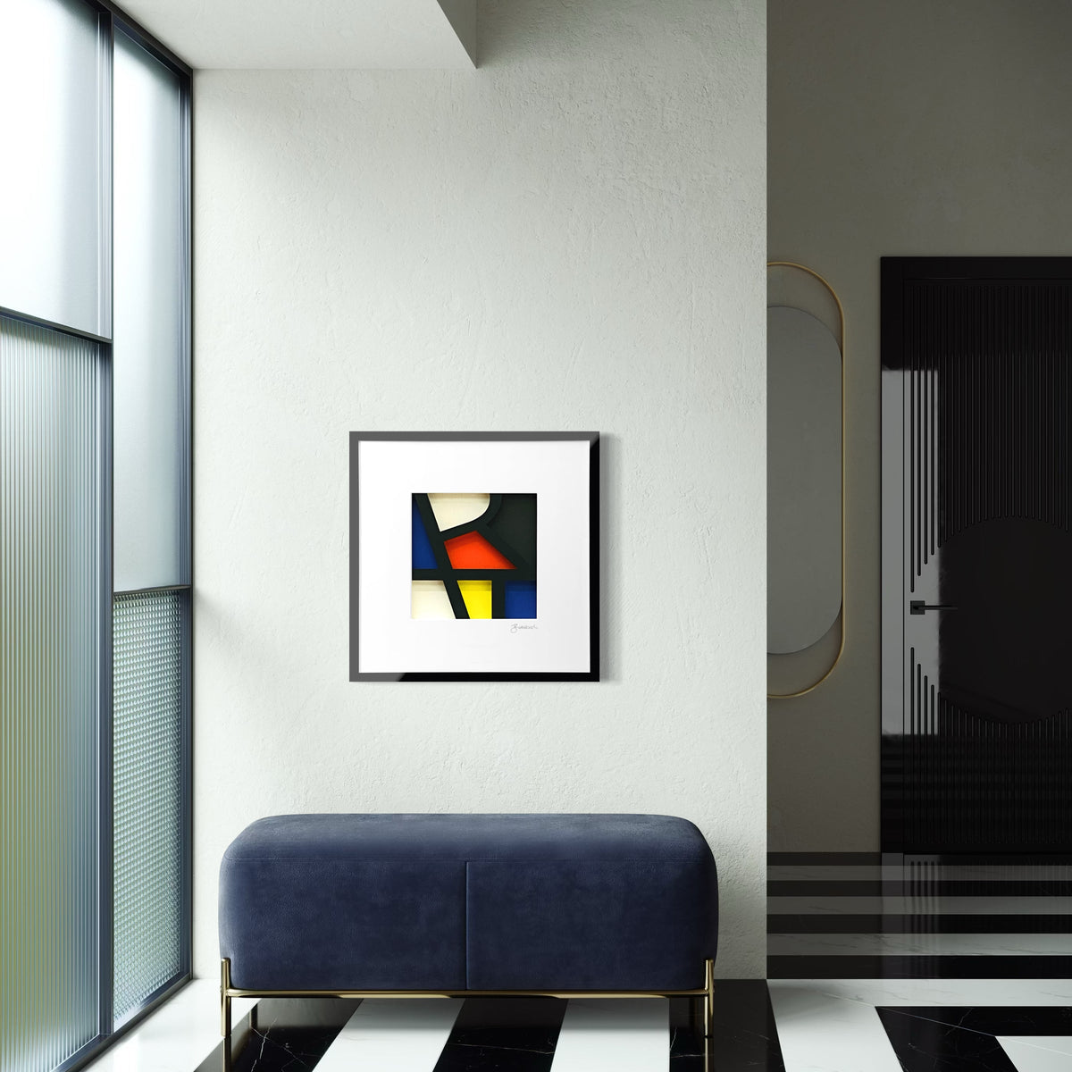 3D-Wandbild 'Mondrian Art' im Wohnraum, weitere Ansicht