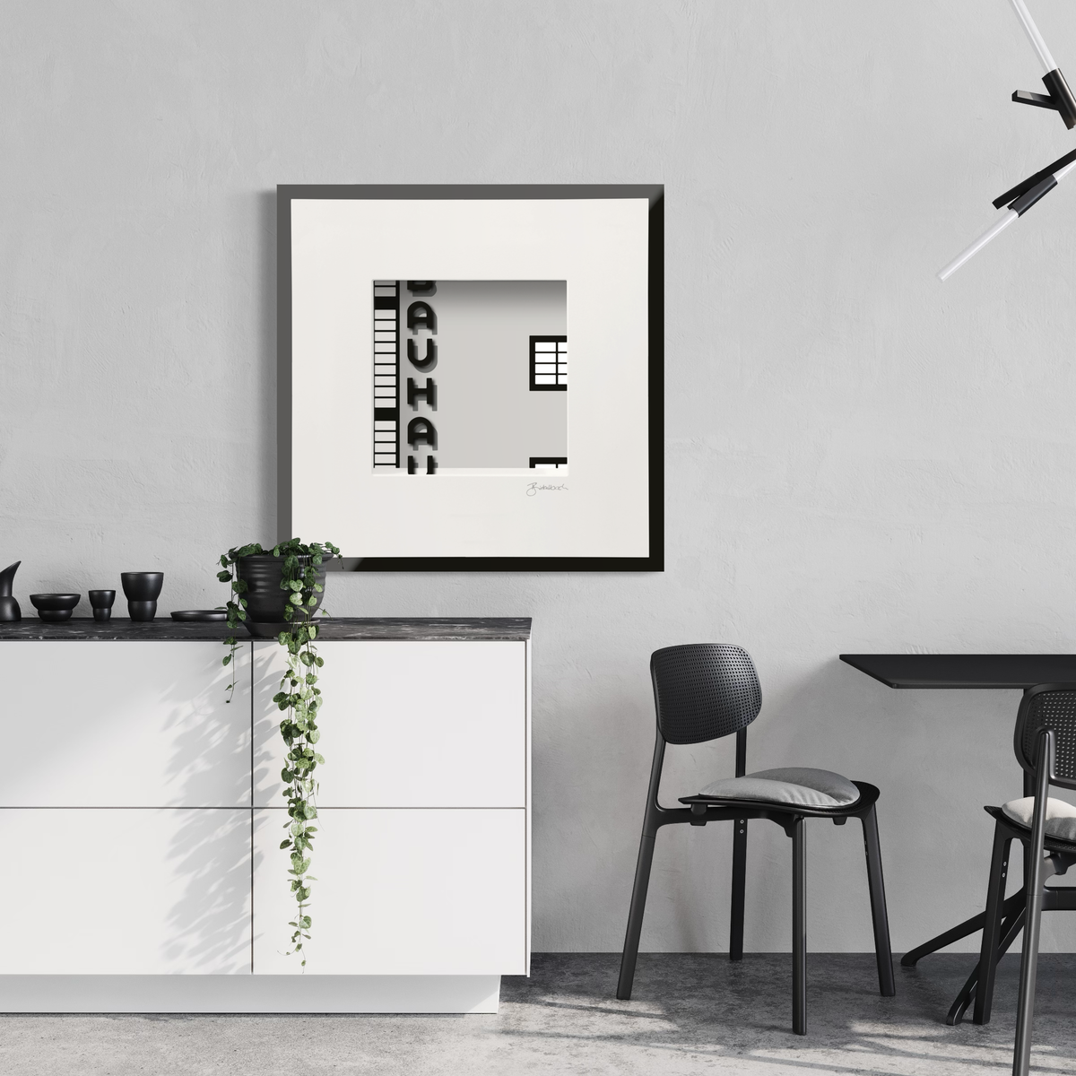 3D-Wandbild 'Bauhaus-Schriftzug' im Wohnraum