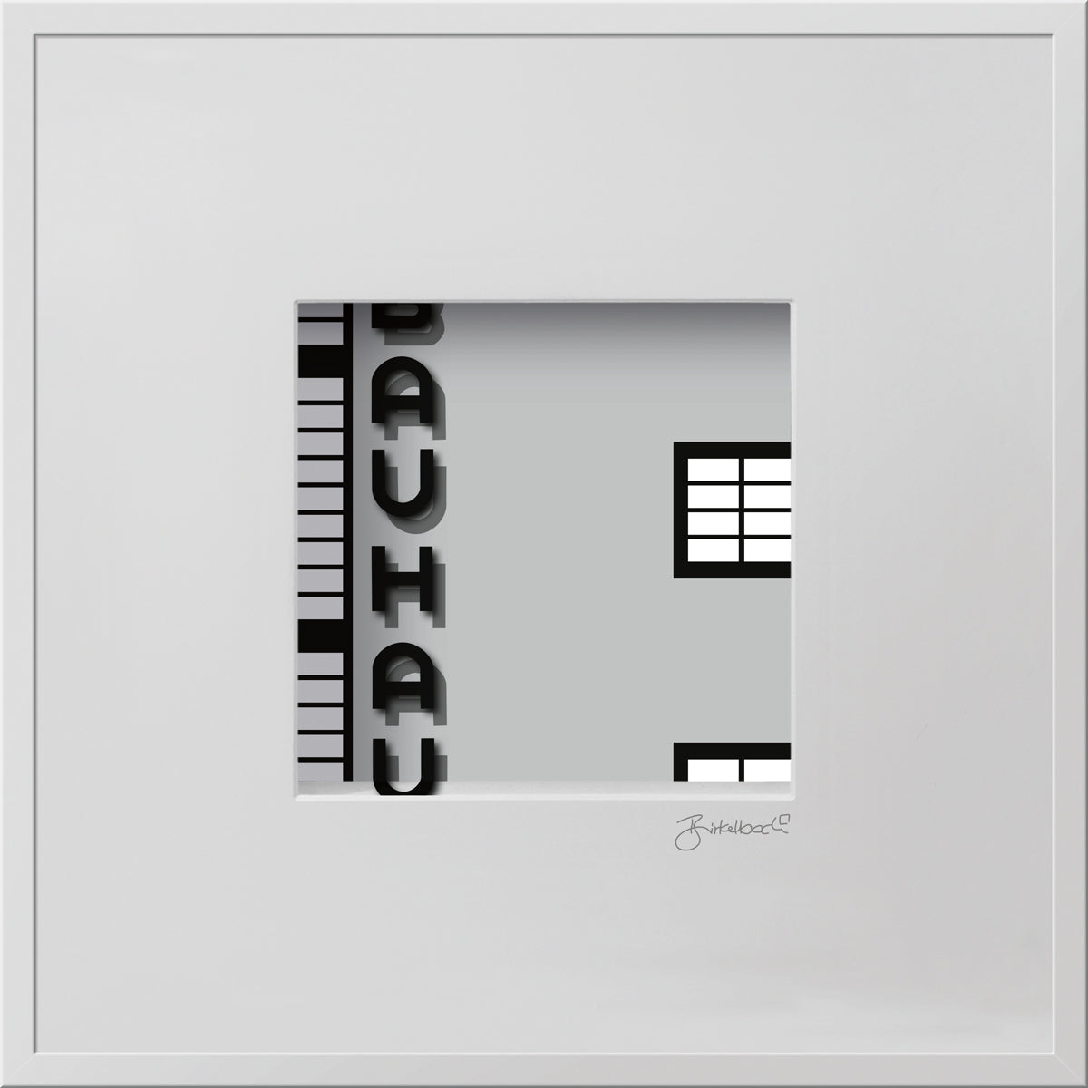 Geschenk 3D-Objektbild 'Bauhaus-Schriftzug', Rahmen Weiß