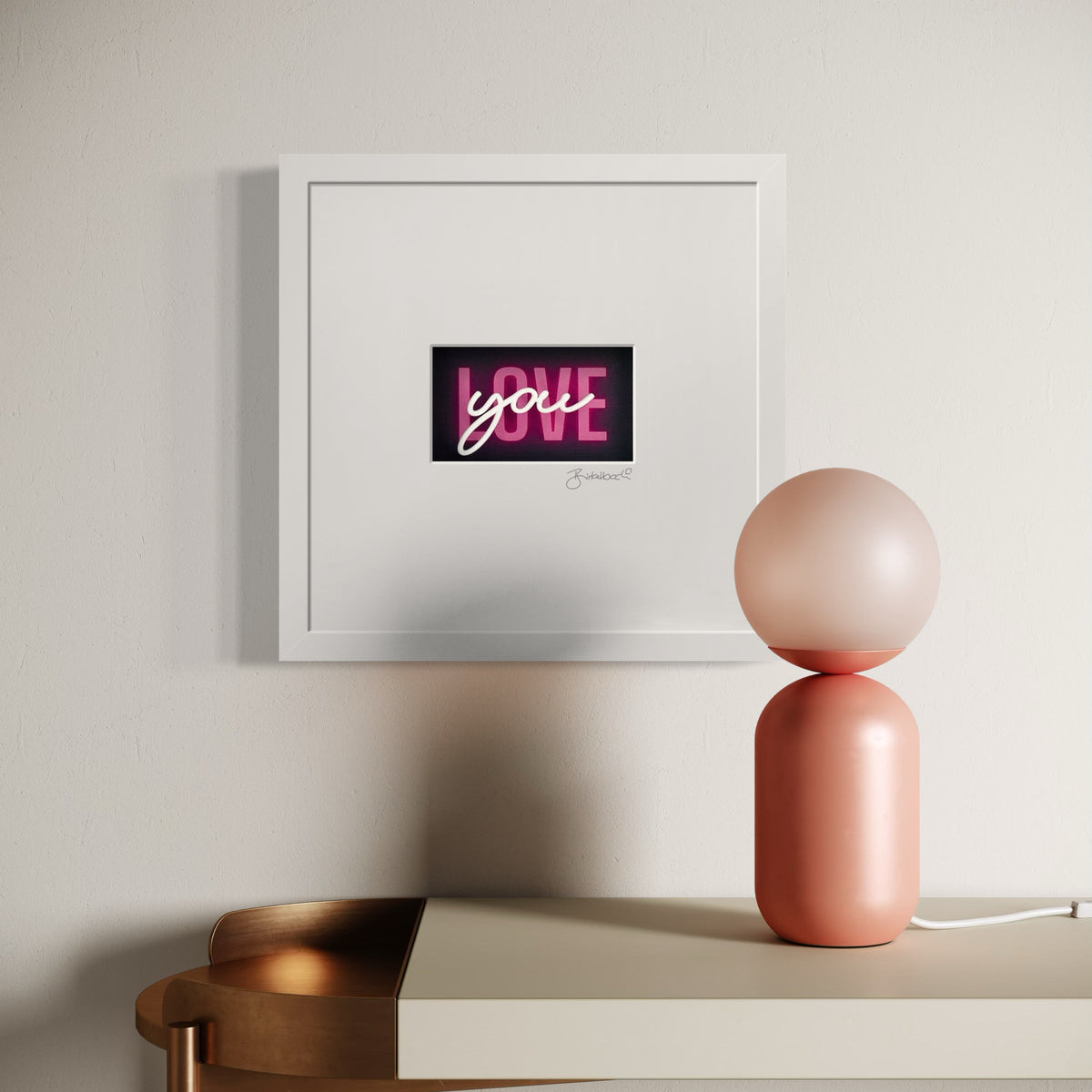 3D-Objektbild 'Love You', Detailansicht Neon-Typografie