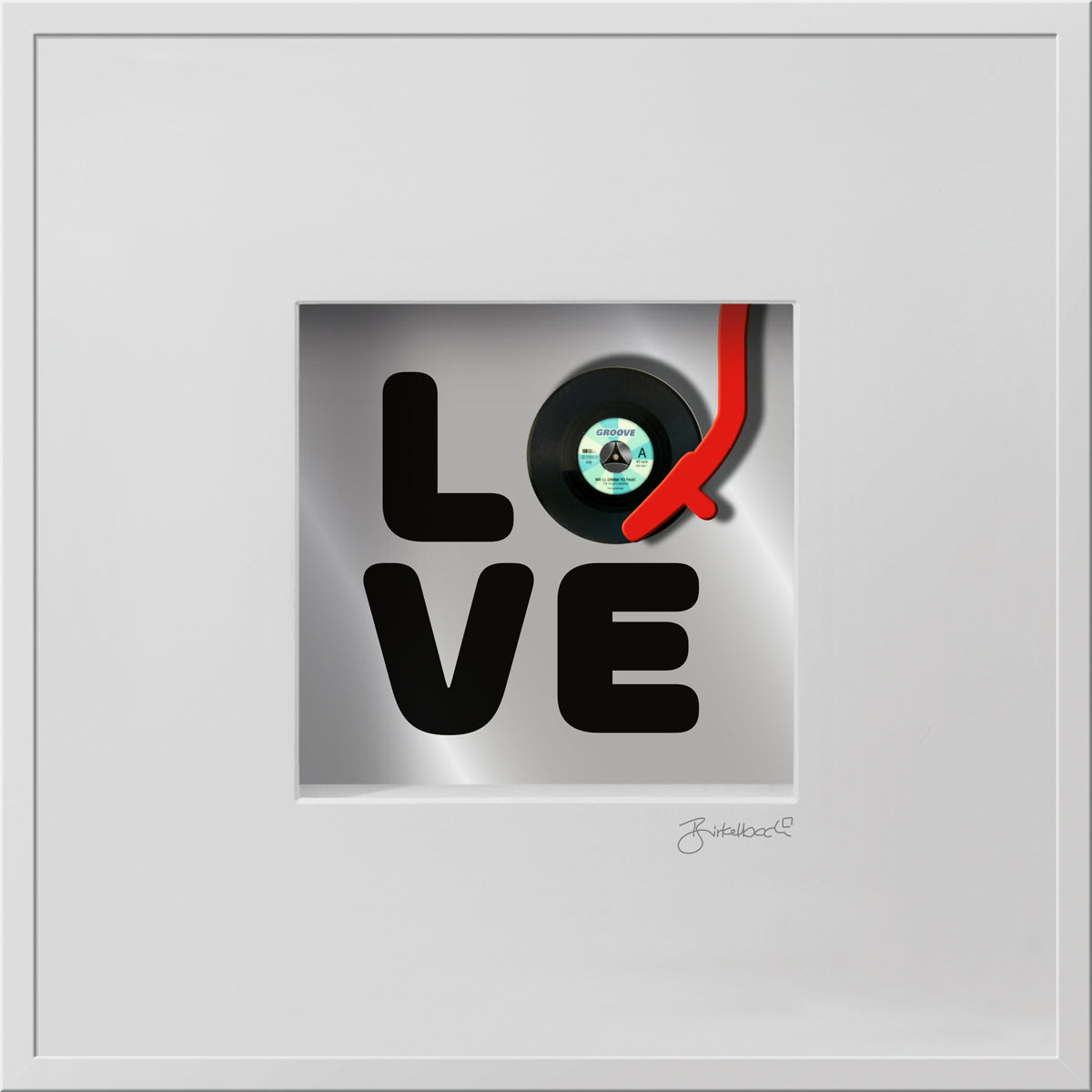 Geschenk 3D-Objektbild 'I Love Vinyl', Rahmen Weiß
