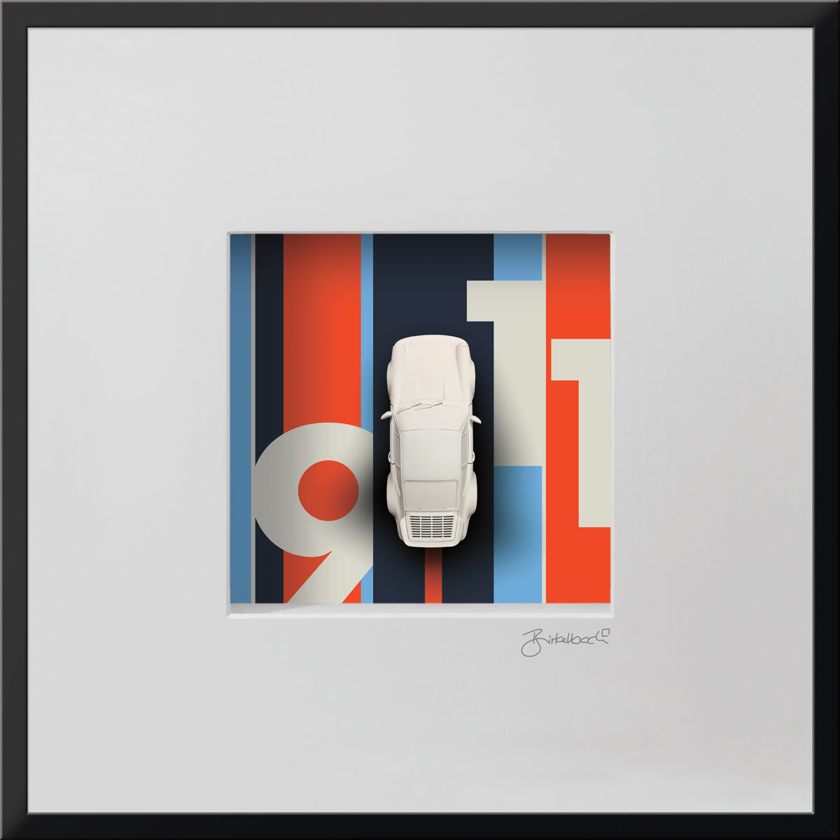 Geschenk 3D-Objektbild 'Porsche 911', Rahmen Schwarz
