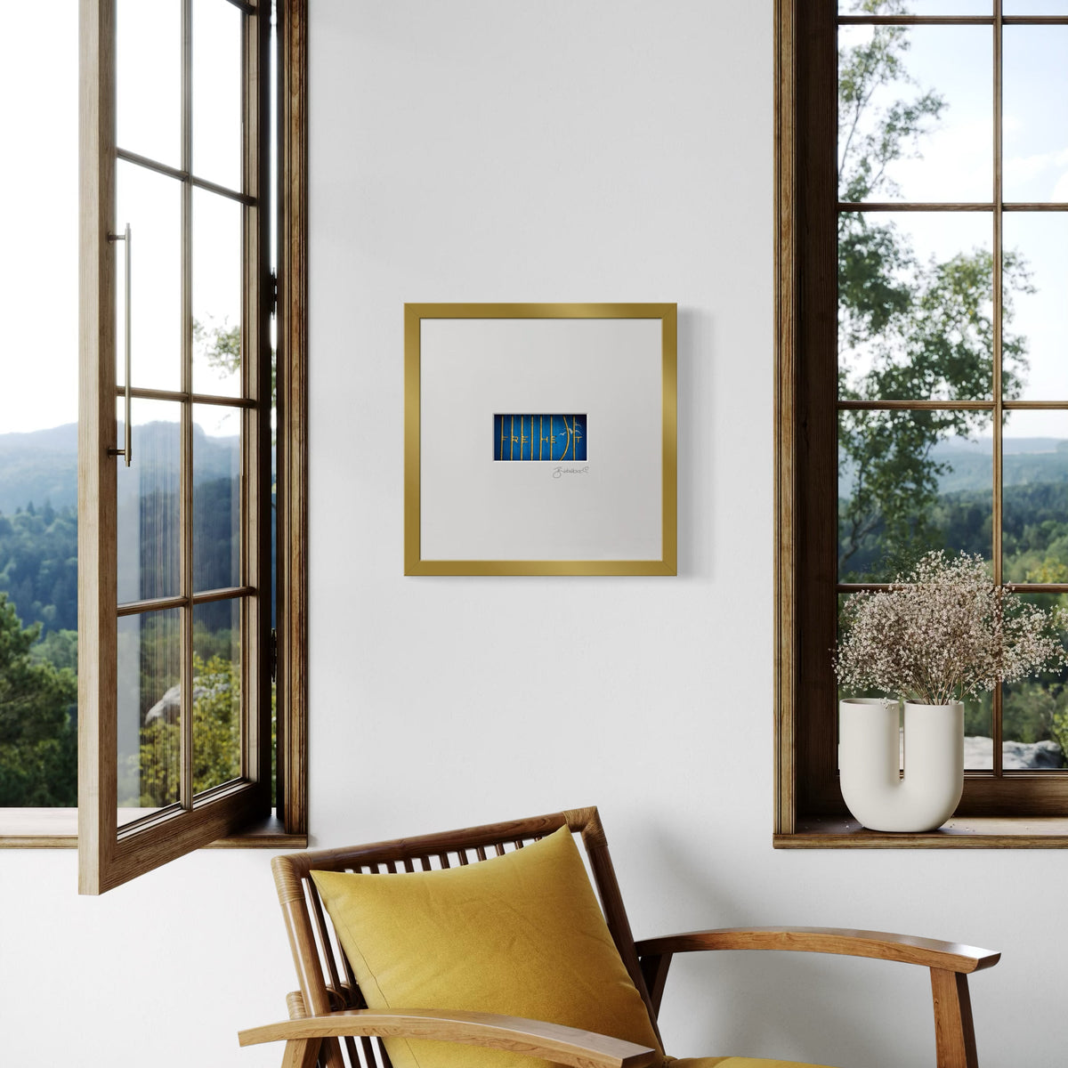 3D-Wandbild 'Raus aus dem Goldenen Käfig' im Wohnraum