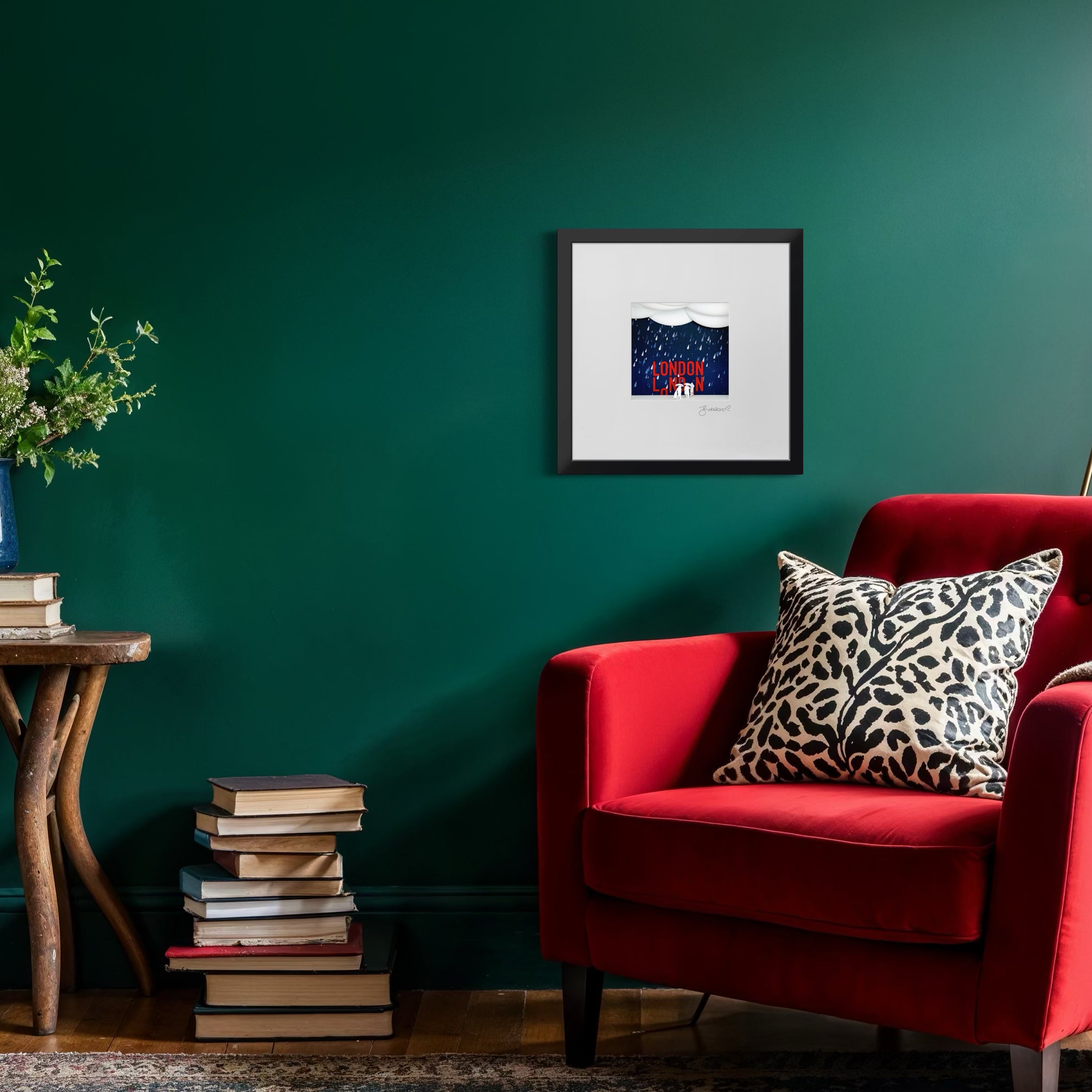 London-Doppeldeckerbus im Regen - 3D-Bild