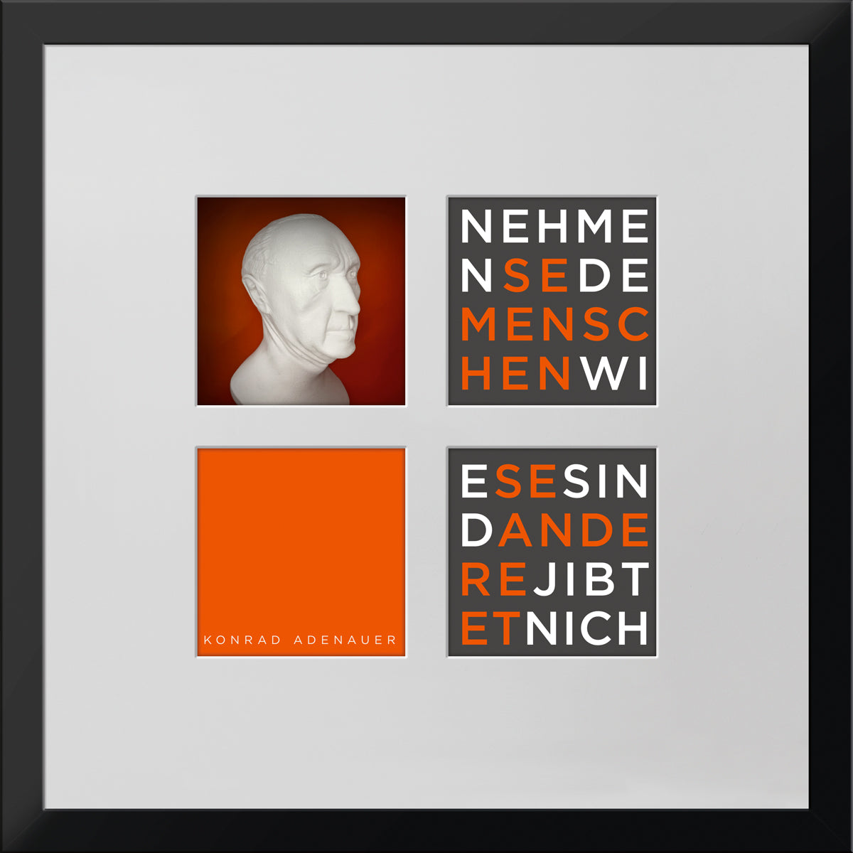 Geschenk 3D-Objektbild 'Konrad Adenauer', Rahmen Schwarz