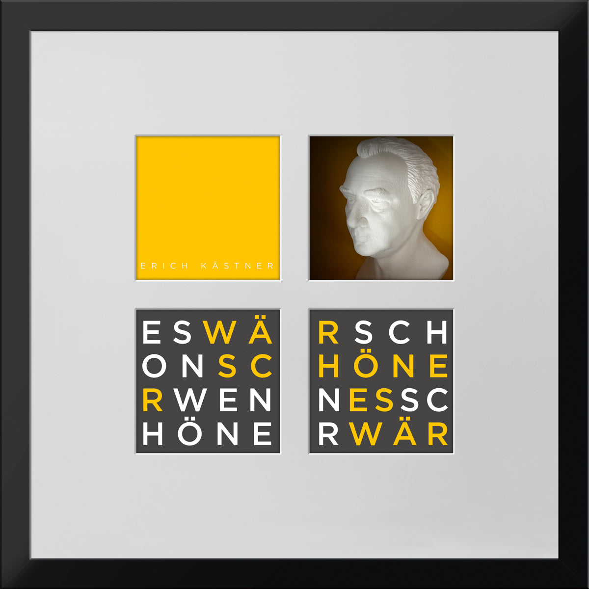 Geschenk 3D-Objektbild 'Erich Kästner', Rahmen Schwarz
