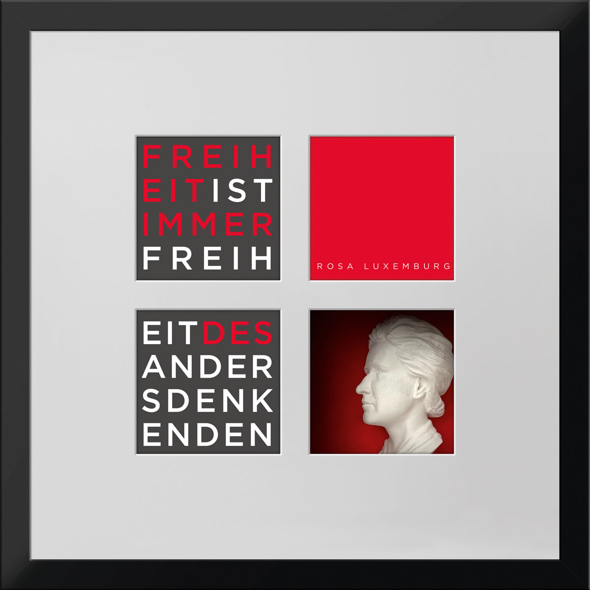 Geschenk 3D-Objektbild 'Rosa Luxemburg', Rahmen Schwarz
