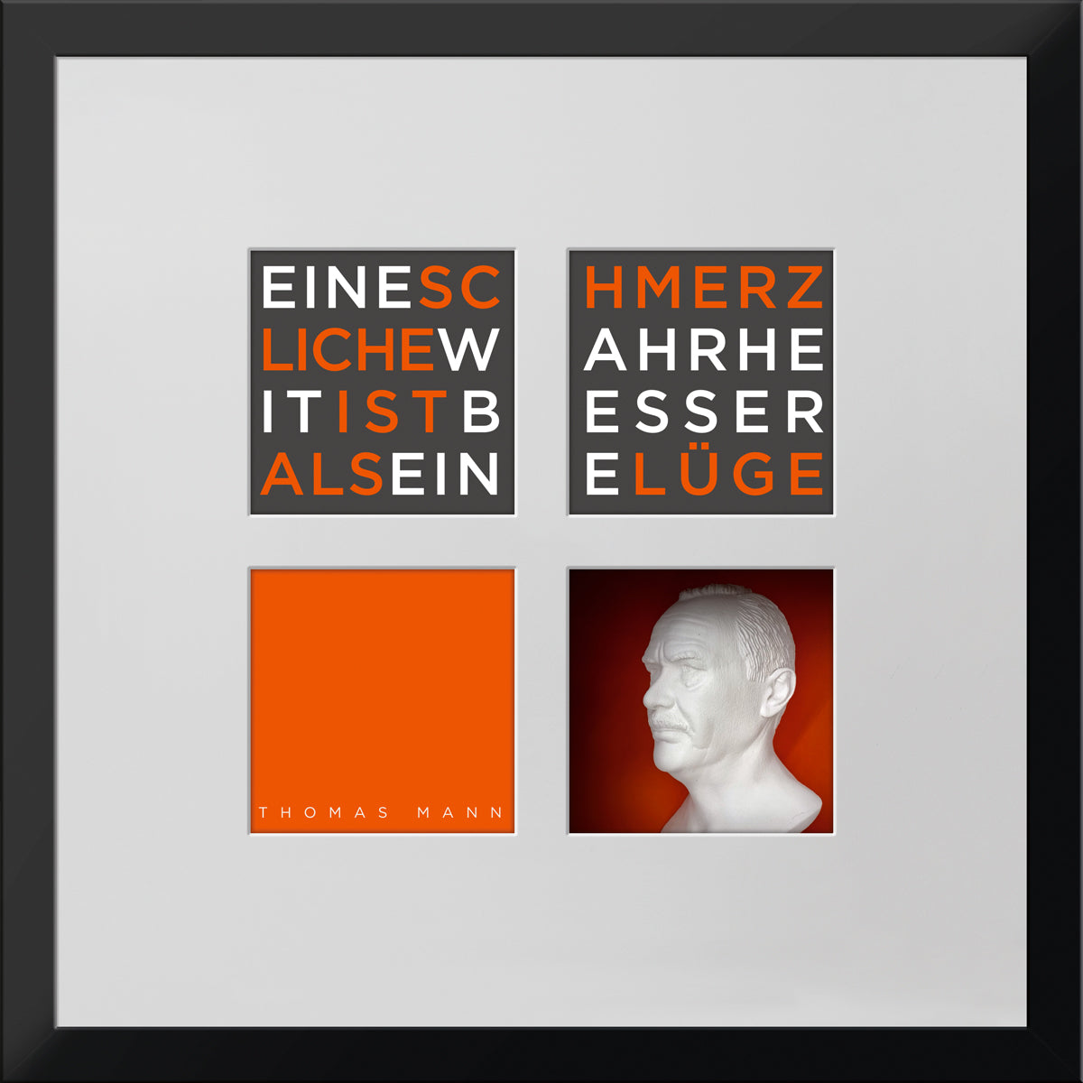 Geschenk 3D-Objektbild 'Thomas Mann', Rahmen Schwarz