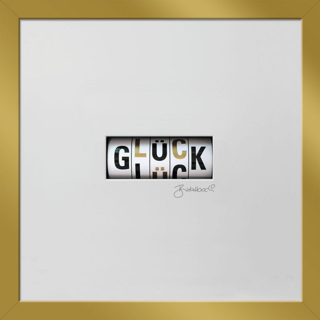 Glückwunschgeschenk 3D-Objektbild 'Glück', Rahmen Gold
