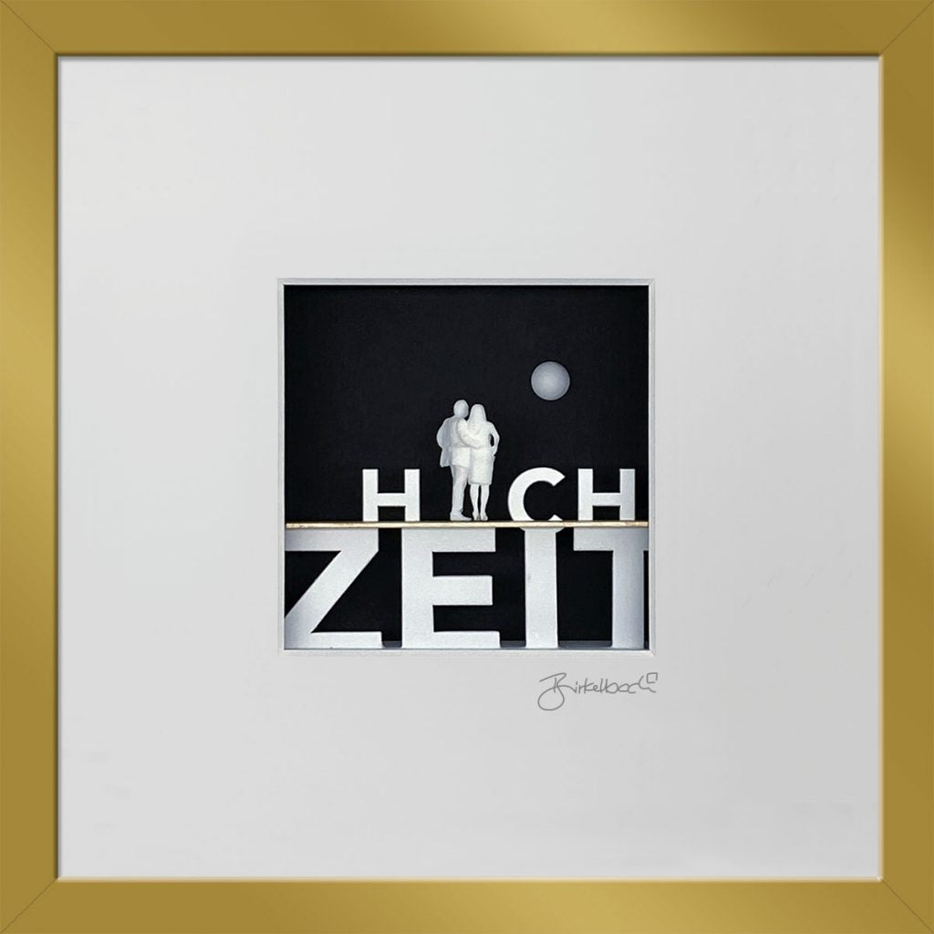 Hochzeitsgeschenk 3D-Objektbild 'Hochzeit', Rahmen Gold
