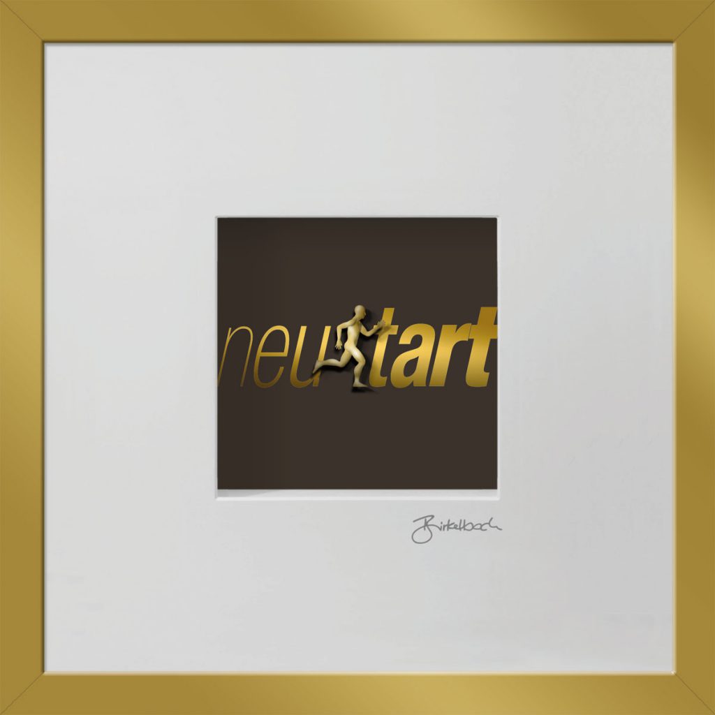 Geschenk 3D-Objektbild 'Neustart', Rahmen Gold