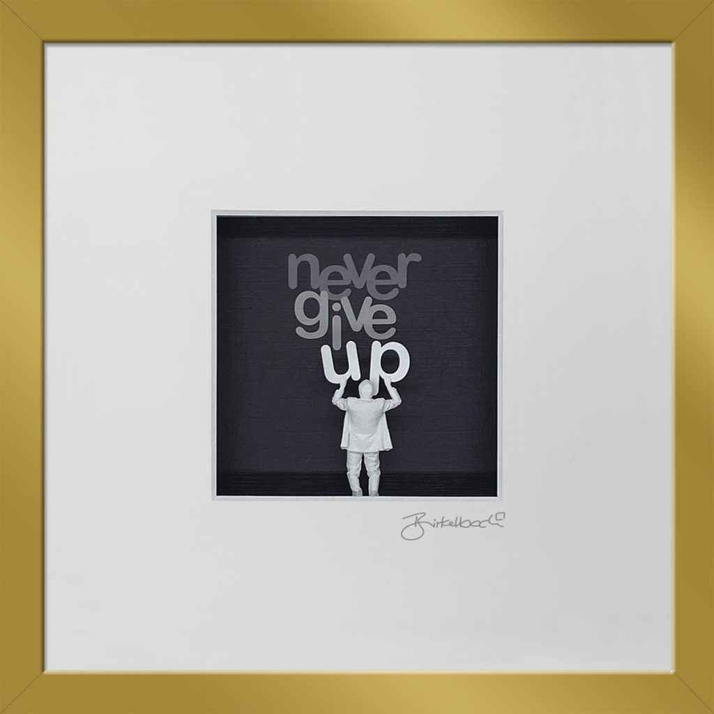 Motivationsgeschenk 3D-Objektbild 'Never Give Up', Rahmen Gold