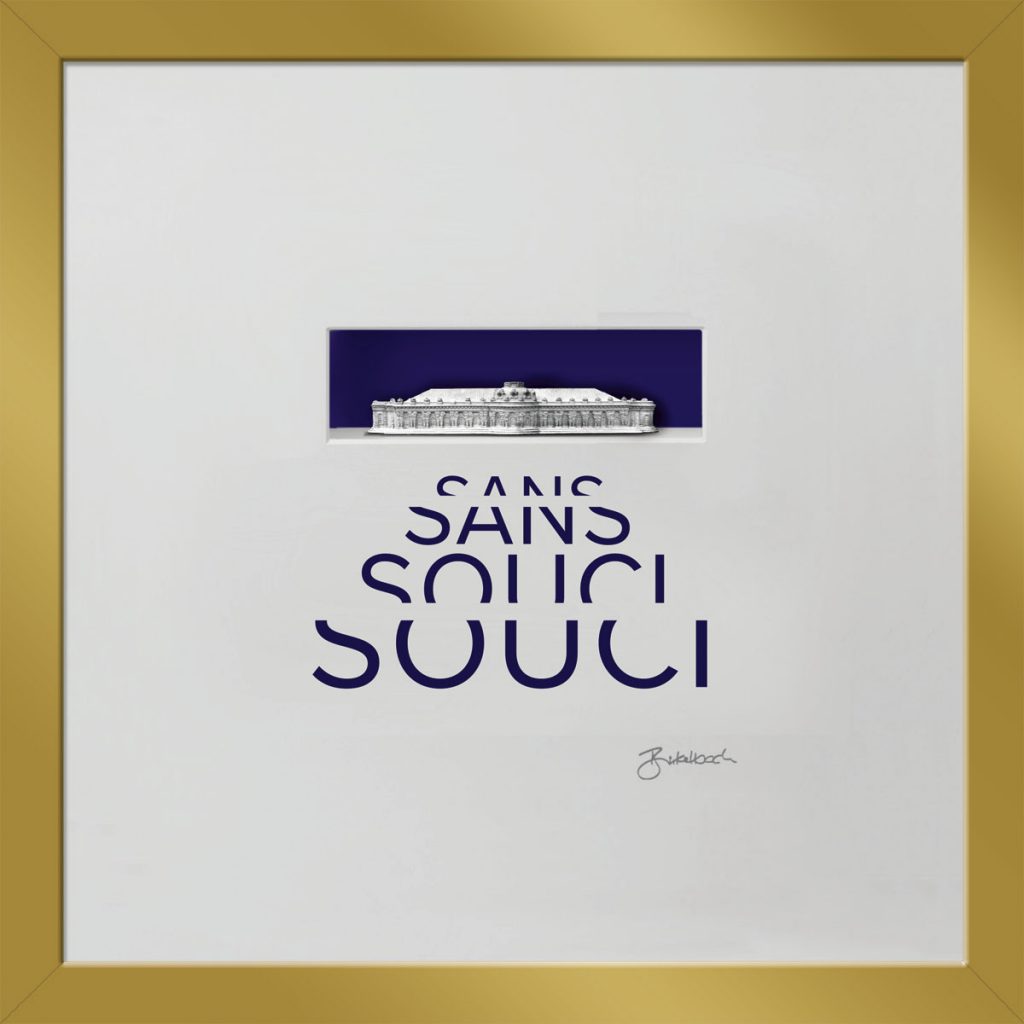 Geschenk 3D-Objektbild 'Schloss Sanssouci', Rahmen Gold