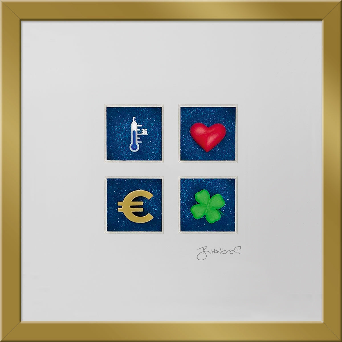 Geschenk 3D-Objektbild 'Gesundheit, Liebe, Wohlstand & Glück', Rahmen Gold