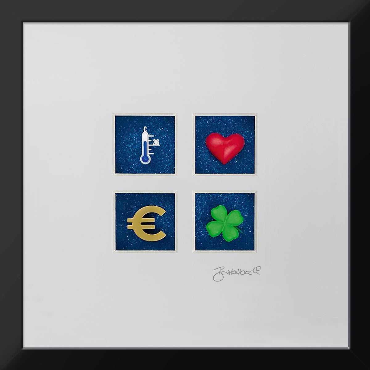 Geschenk 3D-Objektbild 'Gesundheit, Liebe, Wohlstand & Glück', Rahmen Schwarz