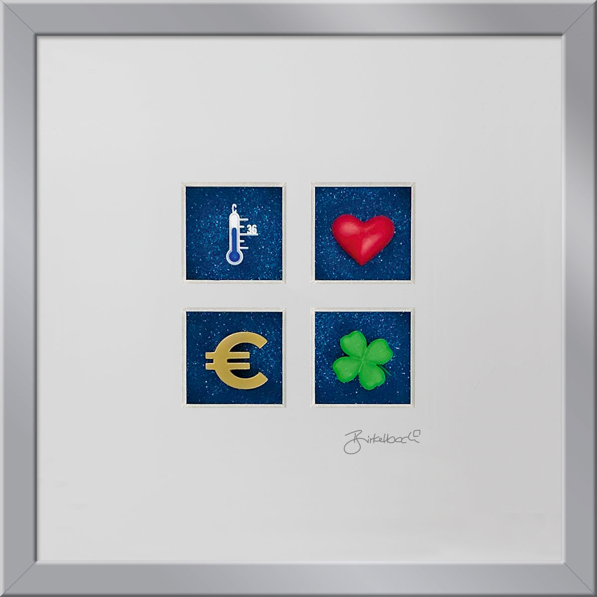 Geschenk 3D-Objektbild 'Gesundheit, Liebe, Wohlstand & Glück', Rahmen Silber