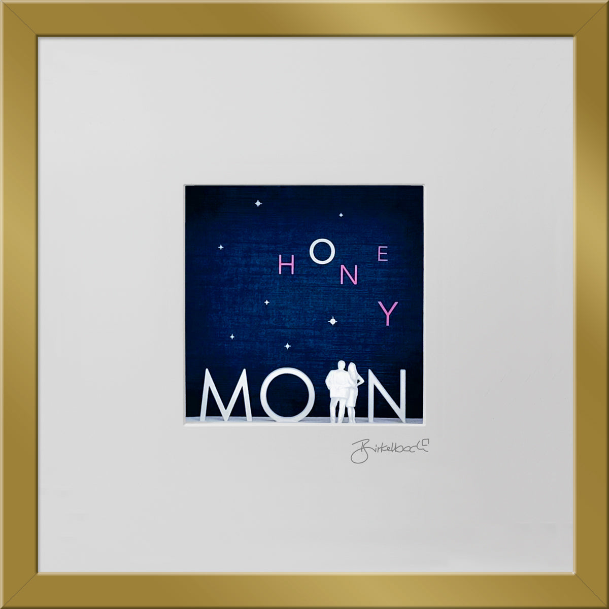 Hochzeitsgeschenk 3D-Objektbild 'Honeymoon', Rahmen Gold