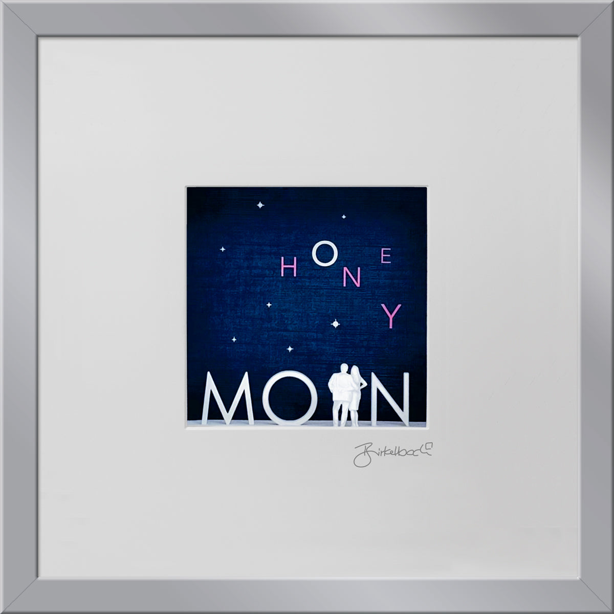 Hochzeitsgeschenk 3D-Objektbild 'Honeymoon', Rahmen Silber