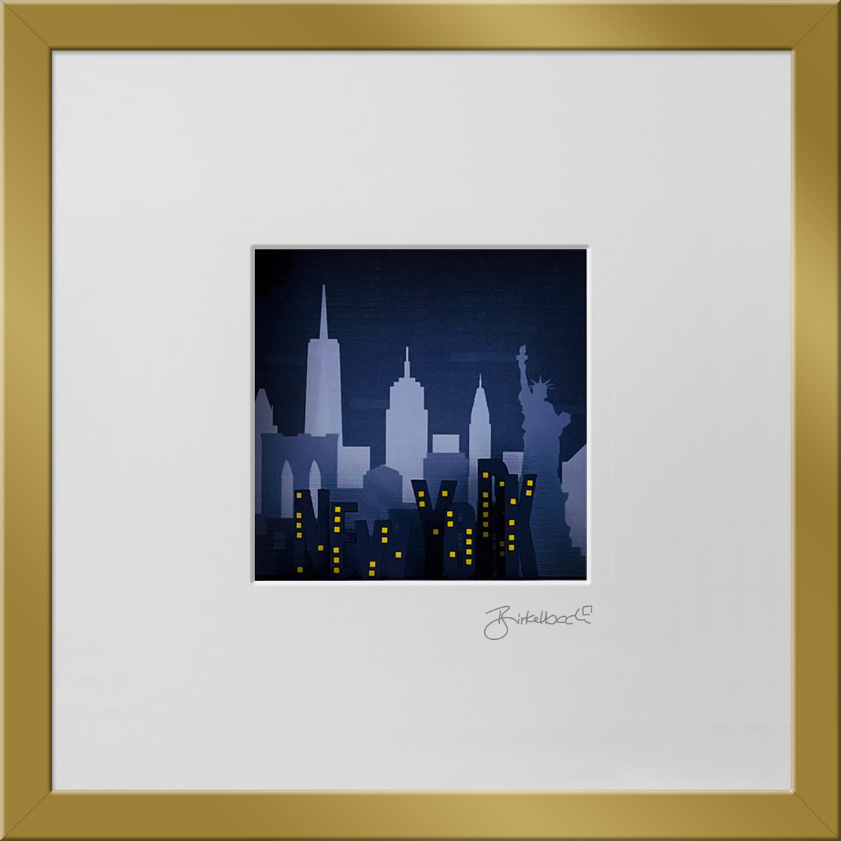 Geschenk 3D-Objektbild 'New York bei Nacht', Rahmen Gold