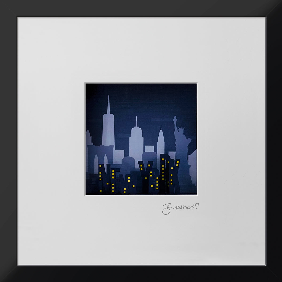 Geschenk 3D-Objektbild 'New York bei Nacht', Rahmen Schwarz