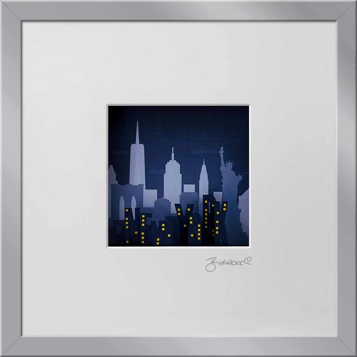 Geschenk 3D-Objektbild 'New York bei Nacht', Rahmen Silber